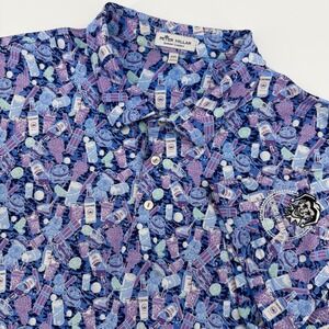 Peter Millar Summer Comfort Mens XXL Purple Cinco de Mayo Drink Print Polo Shirt